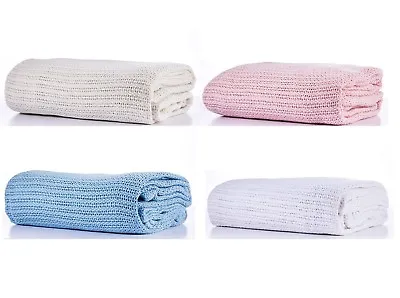 100% Cotton Cellular Blanket WhitePinkBlueIvory SingleDoubleKing • £27.99