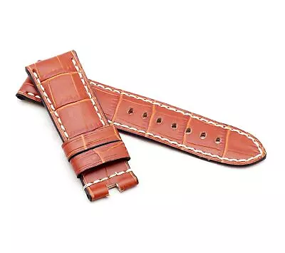 Marino Deployment Alligator-Embossed Saddle Leather Watch Strap Gold Brown  24mm • £35