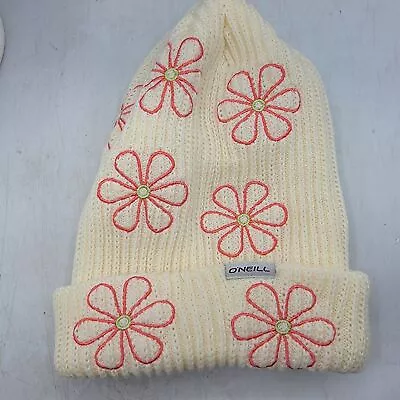 O'Neill Groceries Embroidery Beanie White Floral Winter Warm Cute Casual Comfort • $29.95