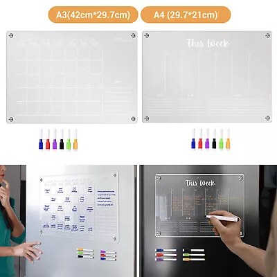 Acrylic Magnetic Calendar Set For Fridge Transparent Board Acrylic Dry Erase UK • £10.79