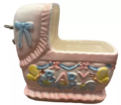 1985 MY-NEIL Musical (Rock-A-Bye Baby)Bassinet Pink/Blue/Yellow  Vtg Planter • $16.57