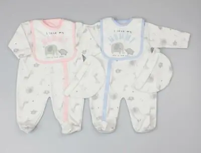 Baby Boys Girls Layette Clothing Gift Set Elephants -  'I Love My Mummy / Daddy' • £11.95