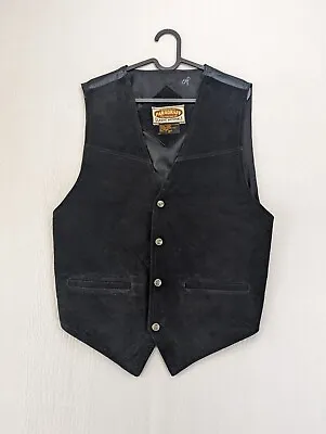 Paragraff Vest Jacket Men's Medium Sleeveless Press Button Black Leather Western • $22.89