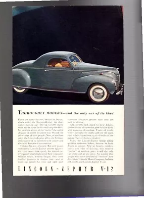 $4.95 • Buy OLD AD--Lincoln Zephyr V-12 12 Cylinder Engine Thouroughly Modern--FREE SHIPPING