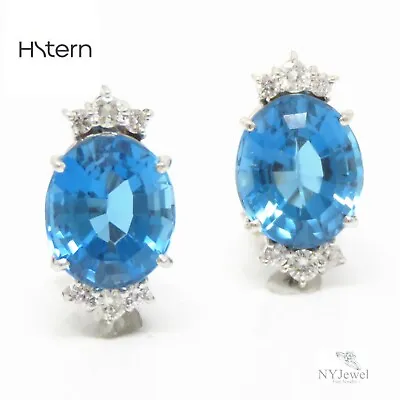 NYJEWEL H.Stern 18k White Gold Blue Topaz Diamond Clip On Earrings • $2950