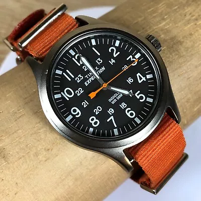 Timex Expedition Mens 40mm Scout Nylon Orange Band Indiglo Watch TW4B04600 • $38.95