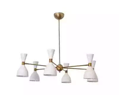 Mid Century 6 Light Stilnovo Style Diabolo Brass Sputnik Chandelier Light S1 • $404.10