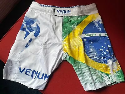 Venum Brazilian Fighters Shorts Mens 31/32S White MMA BJJ Combat Brazilian Flag • $15