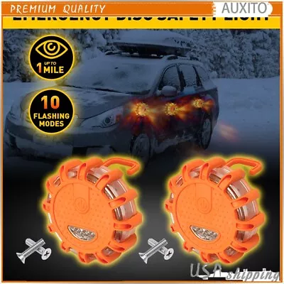 2x LED Road Flare Emergency Light Roadside Safety Beacon Disc Flashers Warning • $18.99