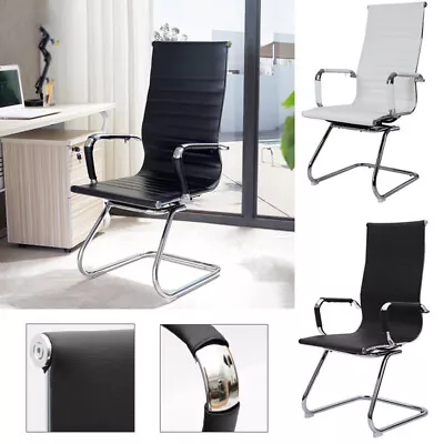 Faux Leather Office Chair Computer Desk Executive Chairs Cantilever Chrome Base • £89.95