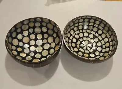 2x Handmade Coconut Bowls With Mother Of Pearl / Abalone Inlay Two  • £15