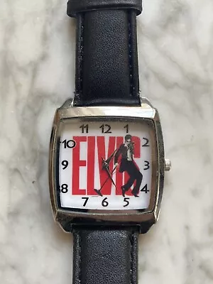 Elvis Presley Watch W/ Black Leather Band Great Gift Idea! Birthday Christmas 🎁 • $9.99