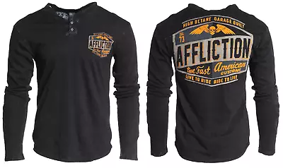 AFFLICTION Men's T-Shirt L/S AC PANEL BEATER Tee Black Label Biker Biker MMA • $30.95