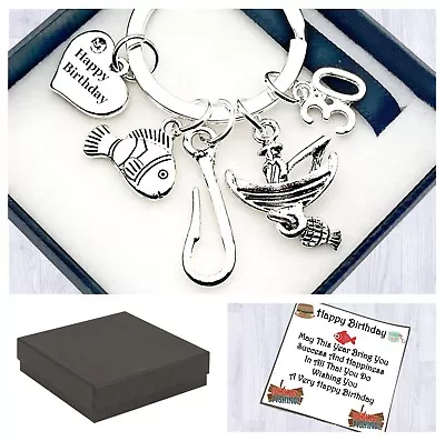 60th. 70th. 80th Birthday Gift. Fishing. Angler. Fly Fishing. Charm Keyring. • £5.95
