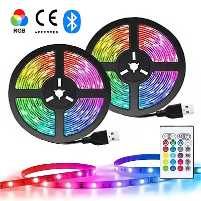 LED Strip Lights USB 1-5m 5050 RGB Colour Changing Tape For Kitchen Cabinet TV • £11.48