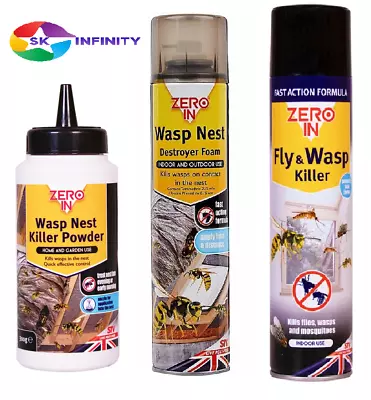 Zero In Fly Wasp Nest Mosquitoes Killer Control Foam Aerosol Indoor/Outdoor Use • £6.50