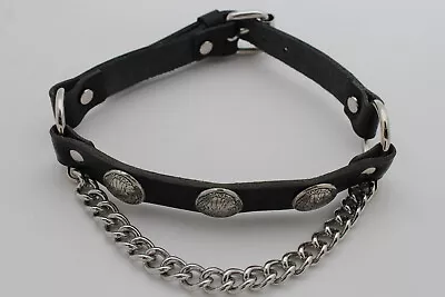 New Biker Men Western Women Boot Silver Chain Faux Leather 2 Straps Indian Charm • $30.99