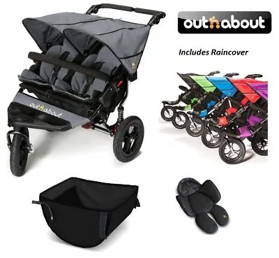 £549 • Buy Out N About Double Nipper 360 V4 Newborn Support/Basket/Raincover - Steel Grey