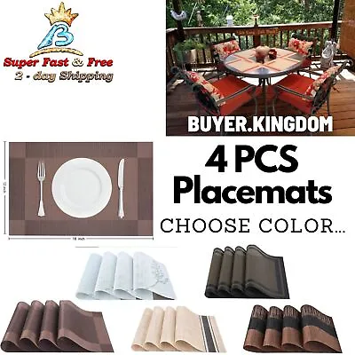 Placemats Set Of 4 Washable Table Accent PVC Woven Vinyl Mats Dining Tableware • $15.09