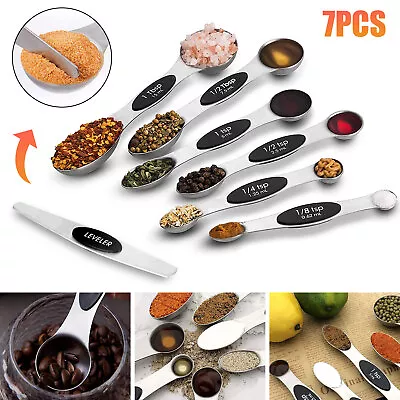 7PCS Magnetic Stainless Steel Measuring Spoons Set Dual Sided Teaspoon Stackable • $10.48