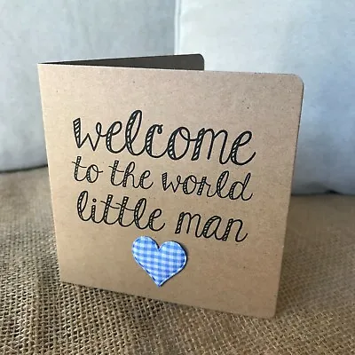 Handmade New Baby Boy Card - Blue Gingham • £2.50