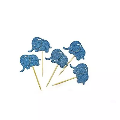 Baby Shower Blue Elephant Cupcake Toppers Baby Shower Boy Party Decorations  • $17.51