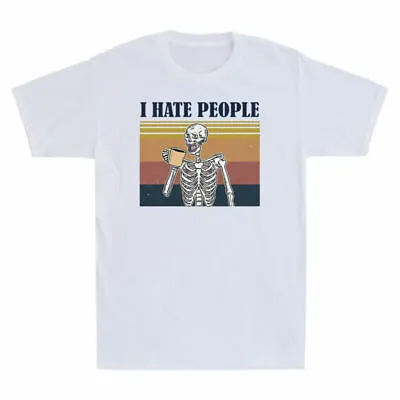 I Funny Coffee Men's Cotton Skeleton Hate Vintage People White Drinking T-Shirt • $27.49