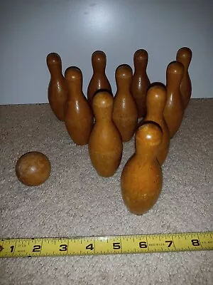$35 • Buy Vintage Set Of 10 Wood Bowling Pins And Ball Toy Game