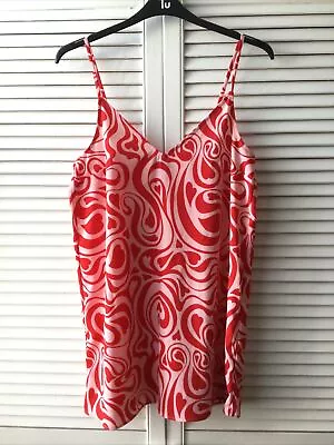 Monki Pink And Red Heart Print Mini Slip Dress Size 12 • $10.74