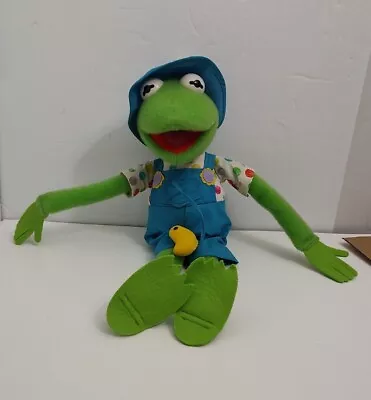 Vtg 1993 17  Muppets Kermit The Frog Toy Doll Plush Felt Garden Overalls • $16.99