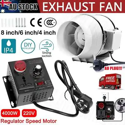 4/6/8 Inch Silent Extractor Fan Duct Hydroponic Inline Exhaust Vents Industrial • $42.95