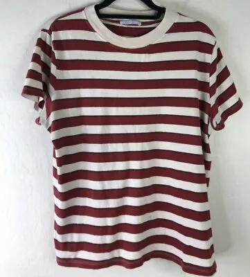 ZARA Basic Womens XL Rust/Beige Striped Short Sleeve Tee 100% Cotton • $13.43