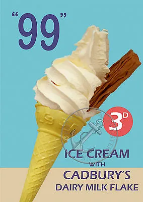 Vintage Poster 99 FLAKE ICE CREAM ADVERT Cadbury Chocolate 60s ART Print A4 • £5.99