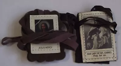 Vtg Religious Lot 2pc Brown Scapulars Our Lady Of Mt Carmel St Simon Stock Pray • $10