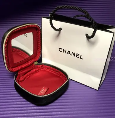 Chanel Beaute Clutch Travel Pouch Black Velvet Lipstick Case Mirror No Box • $90