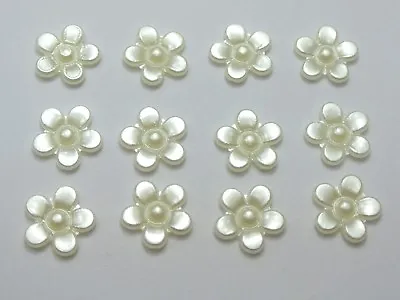 200 Ivory Acrylic Pearl Daisy Flower Beads 11mm FlatBacks Scrapbook Craft • £3.44