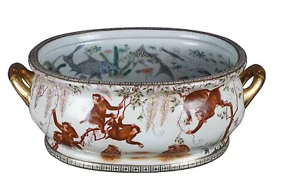 Chinese Porcelain Hand Painted Monkey Fish Footbath Planter Jardinière Cache Pot • $468