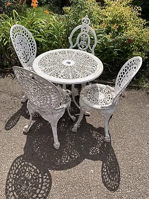 £180 • Buy Cast Aluminium Table And 4 Chairs Garden Patio Project Metal Bistro Set Vintage