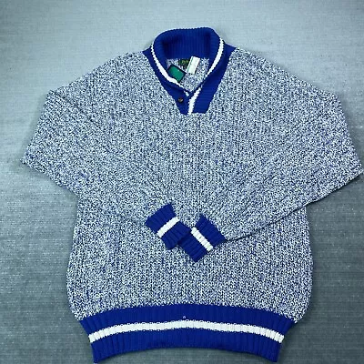 Vintage Byford Sweater Men XL Blue Grandpa Shawl Varsity Contrast Knit Pullover • $47.49