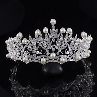 £39.91 • Buy Stunning Silver Crown/tiara With Clear Crystals & White Pearls, Bridal Or Racing
