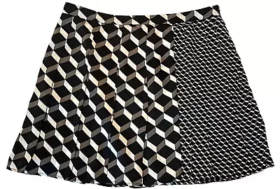 $20.38 • Buy Nordstrom Halogen Black White Pleated Geometric Plus Size Skirt 14 Bottom MOD