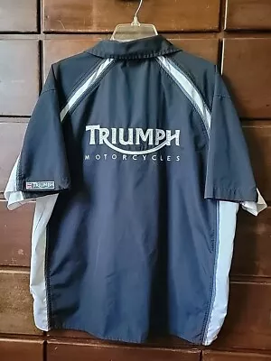 Vintage TRIUMPH Motorcycle Pit Garage Shirt XXL Button Up Back Embroidery  • $75