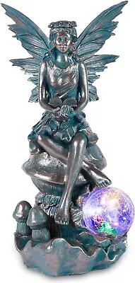 Vintage Angel Garden Statue Outdoor With Solar Lights Bronze Resin Elf Girl Scul • $65