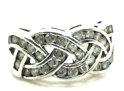 Oxidized Sterling Silver 925 Round CZ Braided Overlap Twist Cocktail Band Ring 6 • $54