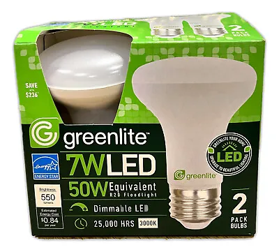 Greenlite 7W LED R20 Flood Light Dimmable LED 2 Pack FREE SHIPPING NIB • $8