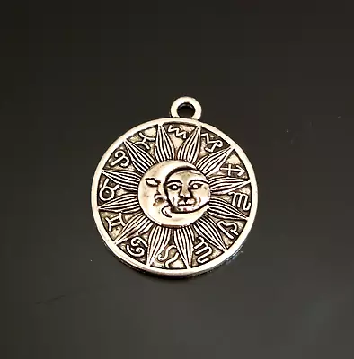 6 Tibetan Antique Silver Moon And Sun Zodiac  Charms Pendants 28mm TSC41 • £3.15