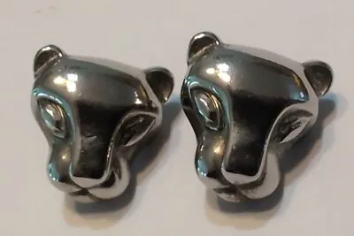 Vintage Kenneth Jay Lane KJL Silver Panther Face Earrings • $29.99