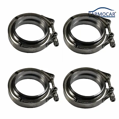 $45.97 • Buy Four 3'' V-Band Flange Clamp Kit For Turbo Exhaust Downpipes STAINLESS STEEL