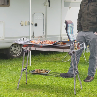 $60.99 • Buy Outsunny Portable Folding Charcoal BBQ Grill Stainless Steel Camp Picnic Cooker