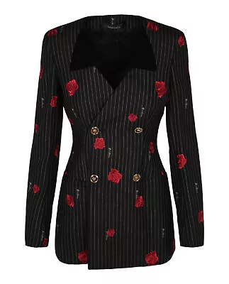 Versace Womens Rose Print Striped Double Breasted Jacket • $899.99
